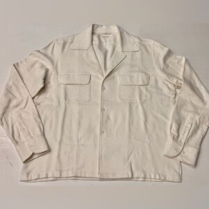 SUITSUPPLY Cream Herringbone Cotton Flannel Safari Shirt 17 XL